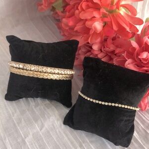 Gold braided & faux diamond studded bangle bracelets & thin delicate tennis